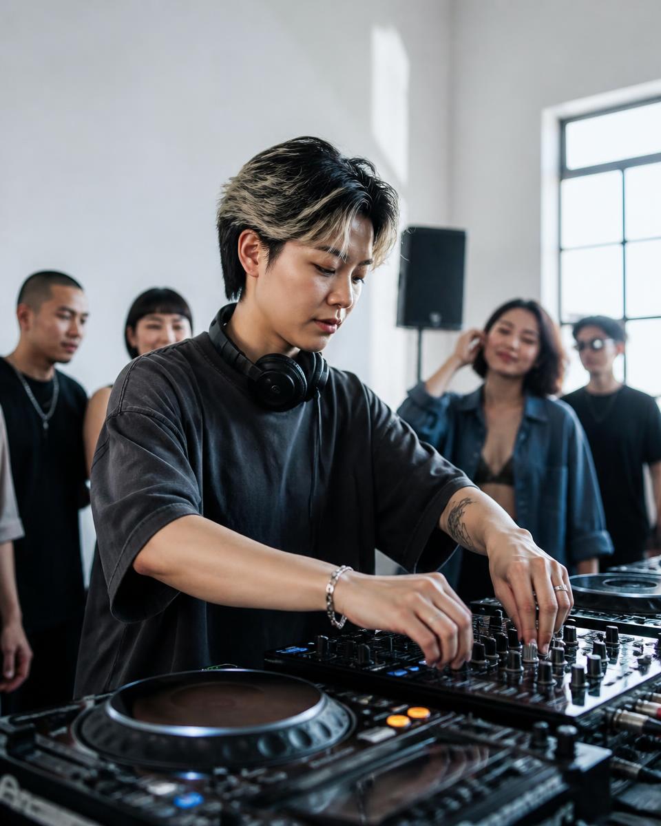 DJ putting feedback into practice during a bright rehearsal